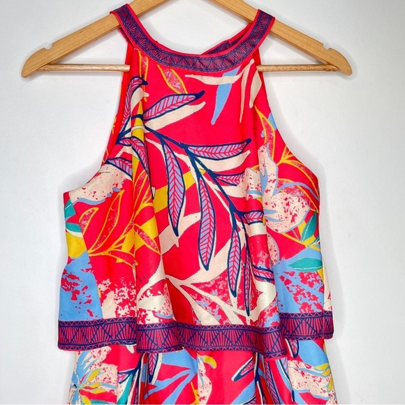 Flying Tomato Red Tropical Halter Bold Floral Print Resort Wear Romper Playsuit